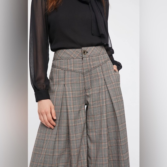 Free People Extreme Tailored Wide-Leg Pants Plaid Gray Women’s Size 2 - Picture 3 of 8